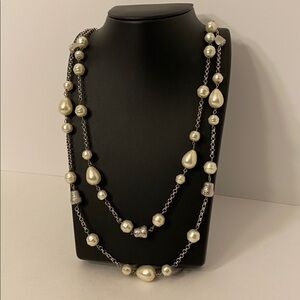Talbots Baroque Style Pearl Silver Tone Double Strand Necklace
